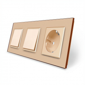 Комплект одноклавішних вимикачів із розеткою золотий скло Livolo (VL-C7K1/K1/FCTC16A-6AP)
