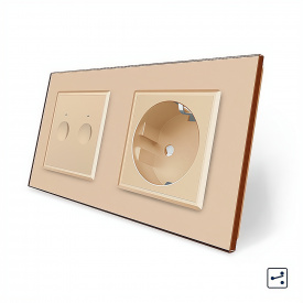 Сенсорний прохідний вимикач Sense 2 сенсора 1 розетка золотий скло Livolo (VL-C7FC2S/FCTC16A-4AP)