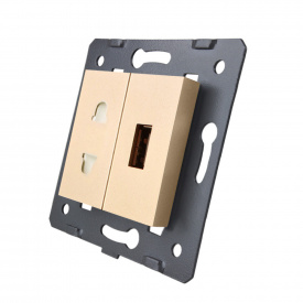 Механизм универсальная розетка и USB розетка золотой Livolo (C7-C1A1USB-13)