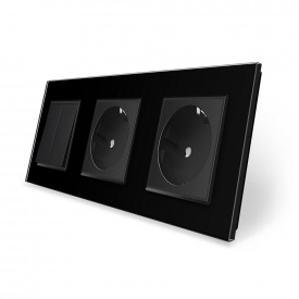Двоклавішний вимикач із подвійною розеткою чорний скло Livolo (VL-C7C2EUK2-12)