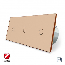 Розумний сенсорний прохідний вимикач 3 сенсори (1-1-1) золоте скло Livolo (VL-C703SZ-13)