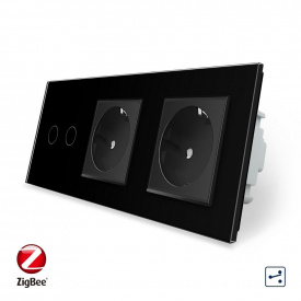 Розумний сенсорний прохідний вимикач 2 сенсора 2 розетки чорний скло Livolo (VL-C702SZ/C7C2EU-12)