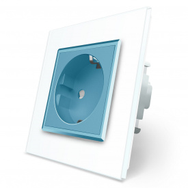 Розетка с заземлением белый голубой стекло Livolo (VL-C7C1EU-11/19)