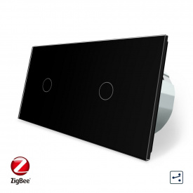 Розумний сенсорний прохідний вимикач 2 сенсори (1-1) чорний скло Livolo (VL-C701SZ/C701SZ-12)