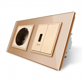 Розетка с заземлением с USB розеткой золотой стекло Livolo (VL-C7C1EUUSBK0-13)