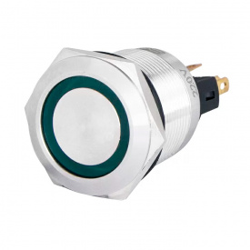 Кнопка металлическая TYJ 22-371 220V зеленая Кнопка металлическаяс подсветкой, с фиксацией 1NO+1NC Аско Укрем (A0140010135)