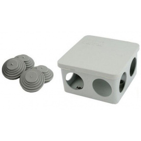 Коробка монтажная с крышкой 85х85х50мм с 7 кабельными вводами для труб