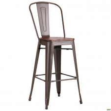Стул барный AMF Ozzy высокий металлический с деревянной сидушкой цвет матовый кофе