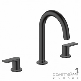 Смеситель для раковины врезной на 3 отверстия Hansgrohe Vernis Shape 71563670 матовый черный