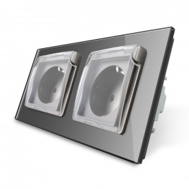 Розетка двойная с крышкой IP44 Livolo серый стекло (VL-C7C2EUWF-15)