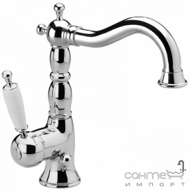 Смеситель для умывальника без донного клапана Bugnatese Oxford OXCR6313S ceramic хром, ручка белая керамика