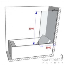 Шторка на ванну Weston WS0 1000x1500 профиль polish/прозрачное стекло