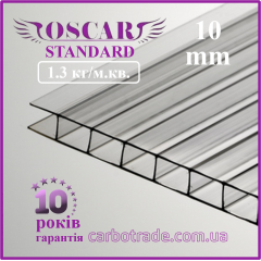 Сотовый поликарбонат 10 mm OSCAR Standard прозрачный 2100Х6000 Фастов