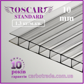 Сотовый поликарбонат 10 mm OSCAR Standard прозрачный 2100Х6000