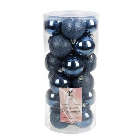 Набор пластиковых новогодних шаров Flora 24 шт D-6 см Синий (12086)