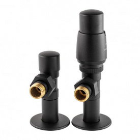 Комплект кранов Vario Term Royal 1/2”x1/2” угловой черный с термоголовкой (ROGS0214CFK)
