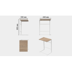 Столик приставной Терри Ferrum-decor 650x440x330 Белый металл ДСП Дуб Сонома 16 мм (TERR011) Никополь
