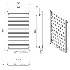Полотенцесушитель Eraflyme 10 L 500 x 900 правое подключение Черный 215 Вт с терморегулятором и таймером Киев