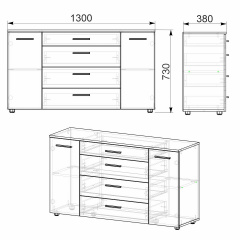 Комод 1-3-2 Компанит Ольха (130х38х73 см) Измаил