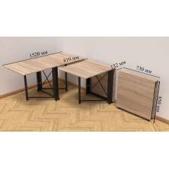 Стол-книжка трансформер Орион 2 Ferrum-decor 750x1520x730 Черный металл ДСП Дуб Сонома 16 мм (ORI204) Петрове