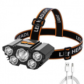 Фонарик налобный аккумуляторный Led L-T21 налобный фонарь 5 светодиодов с USB зарядкой