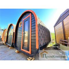 Баня бочка овальна 4х2,3м з термобруса з санвузлом Fassauna Thermowood Production Костопіль