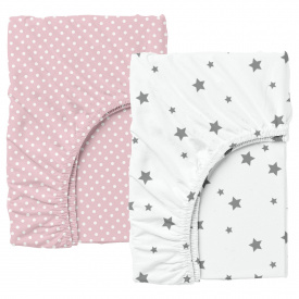Набір простирадла на резинці Cosas ROSE DOTS / GREY STARS Ранфорс 90х200х20 см 2 шт Рожевий/Білий