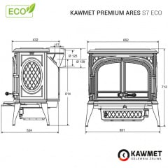Чугунная печь KAWMET Premium ARES S7 11,3 кВт ECO 681х712х524 мм Киев