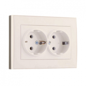 Розетка подвійна Lezard RAIN із заземленням Кремова (701-0303-127B)