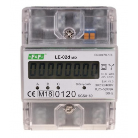 Трехфазный счетчик электроэнергии F&F LE-02D 3х230/400В 3х63А