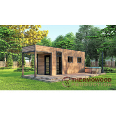 Сауна с прихожей и террасой 7,6x2,6 м Gartensauna-15 Thermowood Production под ключ от производителя Софиевская Борщаговка