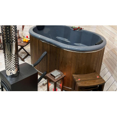 Бочка купель на дровах для 2 человек деревянная для бани с внешней дровяной печкой Доманёвка