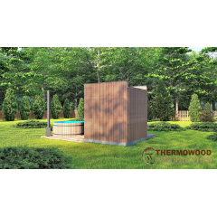 Міні сауна 2,3х2,3м оздоблення термо рейка Gartensauna-14 Thermowood Production під ключ від виробника Свеса