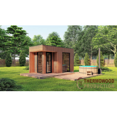 Баня 4,6х2,3м отделка термо рейка Gartensauna-13 Thermowood Production под ключ от производителя Смела