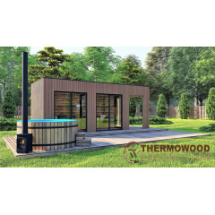 Модульна лазня 7,0х2,3м з панорамним вікном Gartensauna-23 від Thermowood Production під ключ від виробника Кам'янець-Подільський