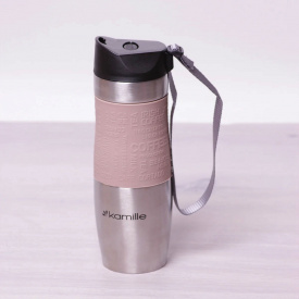 Термокружка 480 мл Kamille из нержавеющей стали TPR-накладка бежевый КМ-2051