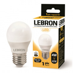 LED лампа Lebron L-G45 4W Е27 4100K 320Lm угол 240° Ясногородка