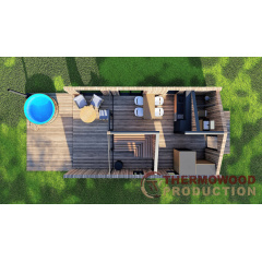 Каркасна лазня Барн Хаус 8,7х5,0м Sauna Barn House 02 Thermowood Production Цумань