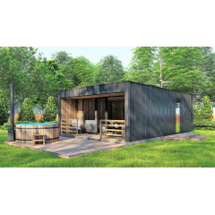 Каркасная баня 7,2х5,2м High-Tech Sauna 03 под ключ в современном стиле хай-тек от производителя ThermoWood Львов