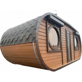 Баня бочка Ovale Fasssauna овальная 6,0х2,6м из термобруса от производителя Thermowood Production