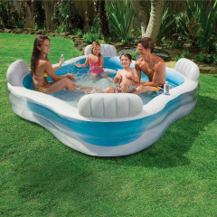 Дитячий надувний басейн Intex 56475-2, 229 х 229 х 66 см, з кульками 10 шт, підстилкою, насосом (hub_rxndow) Київ