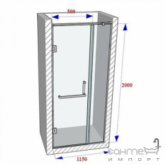 Душевая дверь в нишу Weston WD2 1150x2000 polish/прозрачное стекло, ручка-полотенцедержатель, петли слева Вінниця