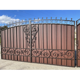 Ковані ворота з профнастилом закриті з міцним каркасом оригінальні Legran