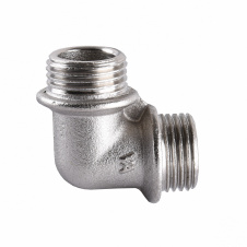Угольник никелированный 1/2″НР х 1/2″НР штампованный с буртом А0113А(нк)