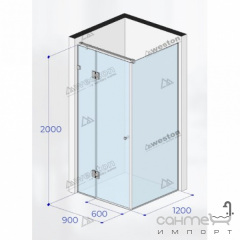 Душевая кабина Weston WK3 900x1200x2000 polish/прозрачное стекло, ручка кноб Лубны