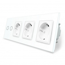 Сенсорний Wi-Fi вимикач Livolo ZigBee 2 каналу з трьома розетками білий скло (VL-C702Z/C7C3EU-11)