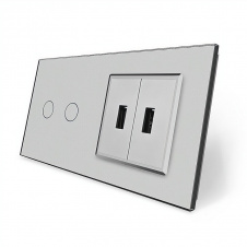 Сенсорний вимикач 2 сенсора 2 USB сірий скло Livolo (VL-C702/2USB-15)
