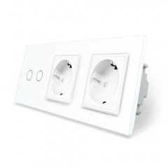 Сенсорний Wi-Fi вимикач Livolo ZigBee 2 каналу з двома розетками білий скло (VL-C702Z/C7C2EU-11) Київ