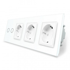 Сенсорний Wi-Fi вимикач Livolo ZigBee 2 каналу з трьома розетками білий скло (VL-C702Z/C7C3EU-11) Бородянка