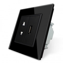 Розетка универсальная с USB розеткой черный стекло Livolo (VL-C7C1AUSB-12) Покровск